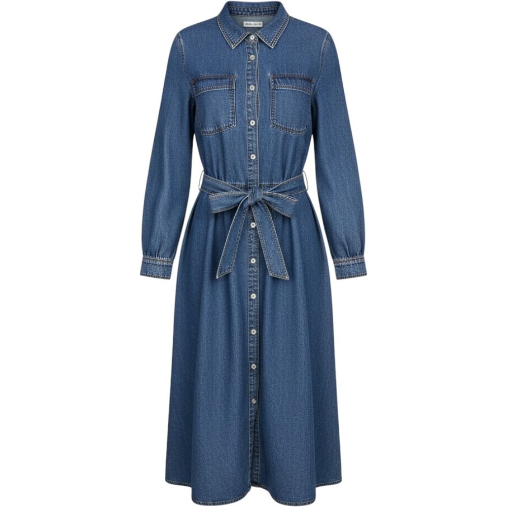 Ava & Viv Womens Plus Size 3X Denim Shirt Dress Long Sleeve Midi Blue Belted